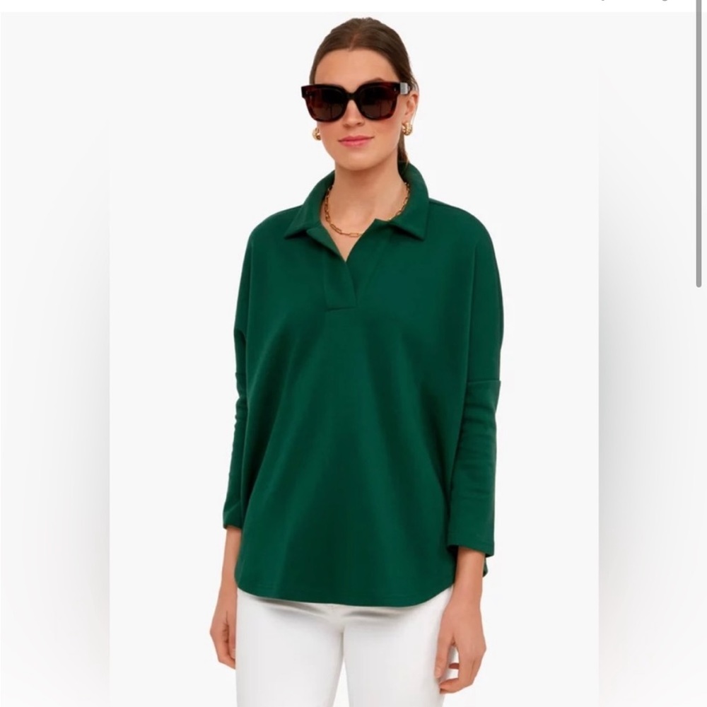 NWOT Pomander Place Tuckernuck Easy Polo Swing Sweatshirt in Jaguar Green